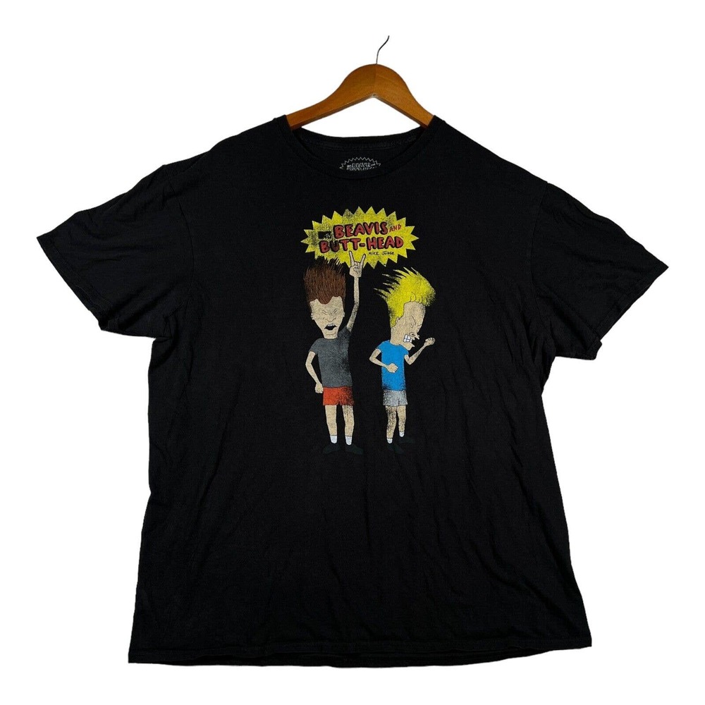 MTV Beavis And Butt-Head T Shirt Men's Large Black Short Sleeve Cotton Tee XL